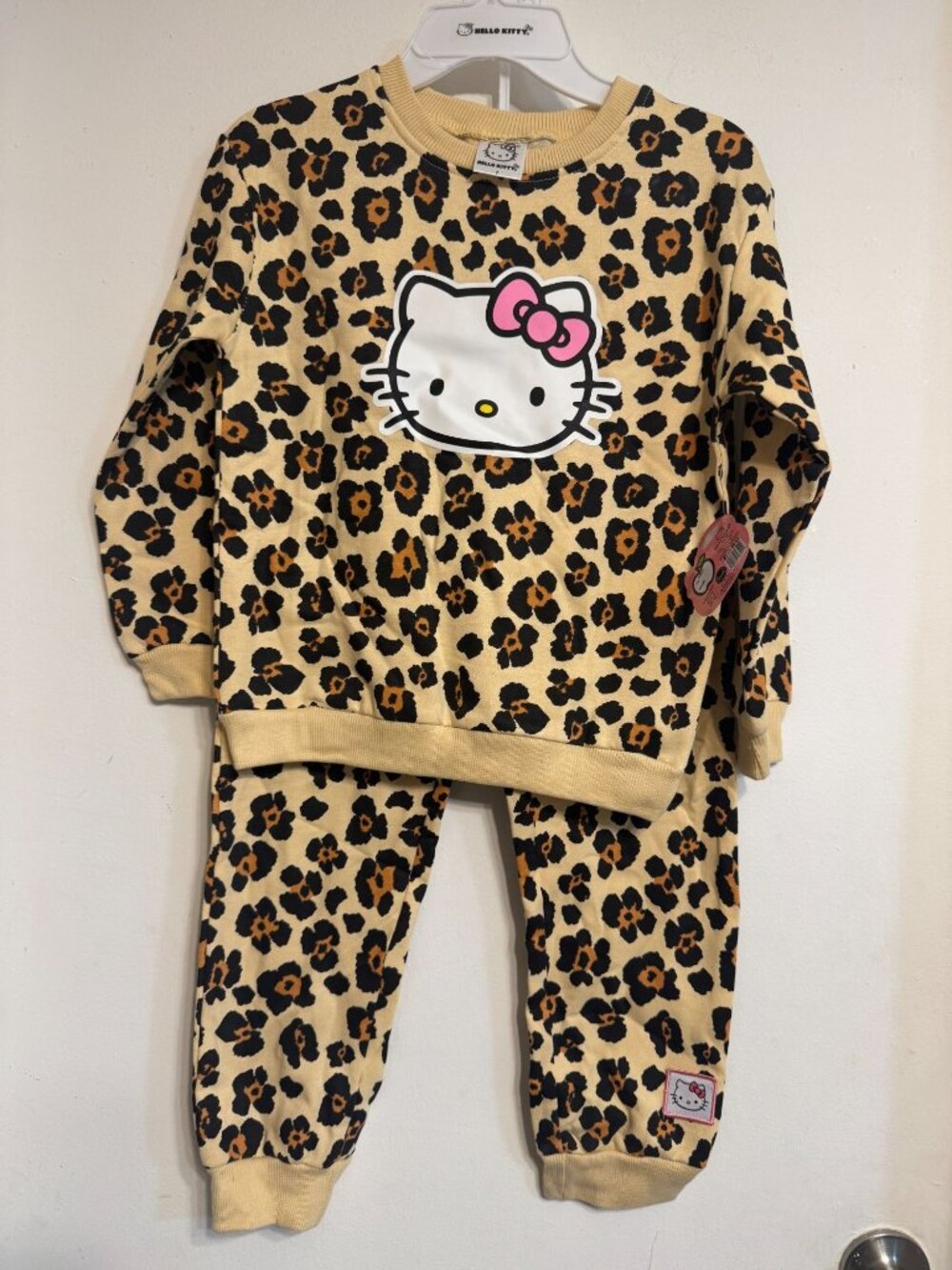 Hello Kitty Leopard Print 2-Piece Set Beige Sweatshirt & Jogger Pants